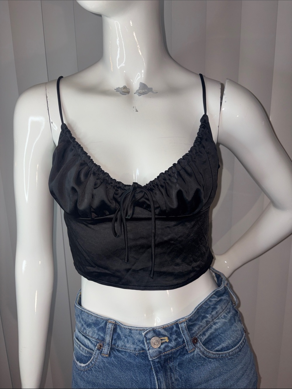 Princess Polly Estelle Satin Crop Top Black Size 4